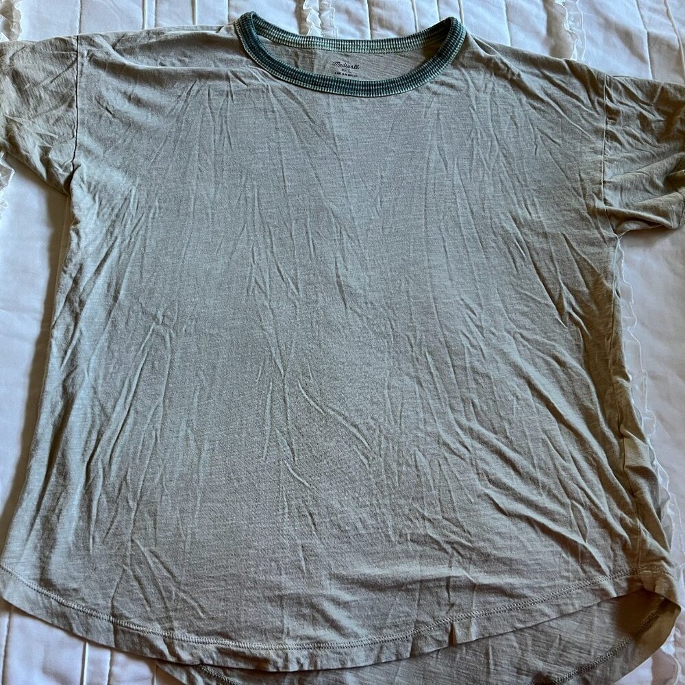 Madewell Size Large Green with Green Ribbed Neckline Short Sleeve Tee